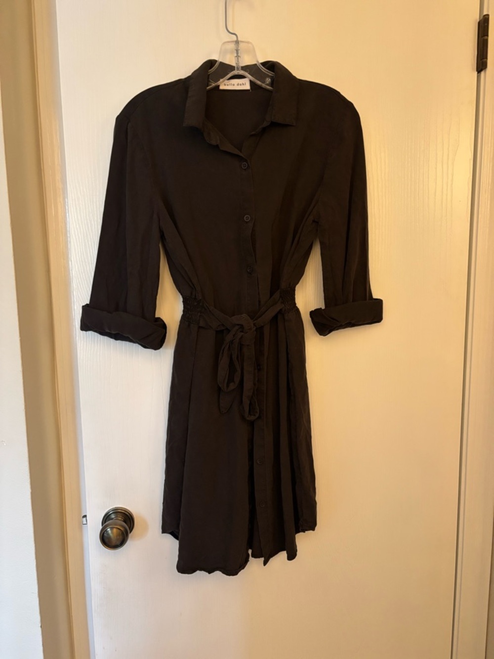 Bella Dahl Black Button-Front Tie-Waist Mini Dress